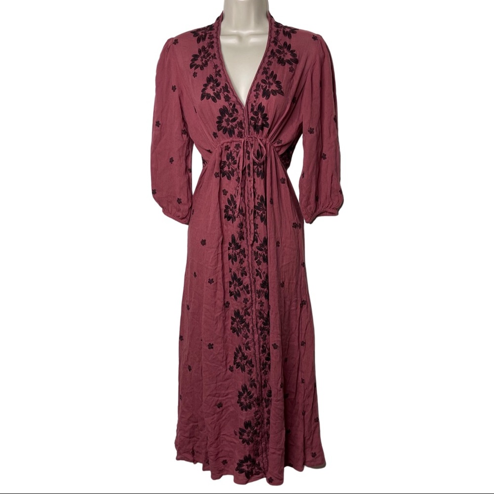 Free People fable embroidered midi dress raspberry pink size XS